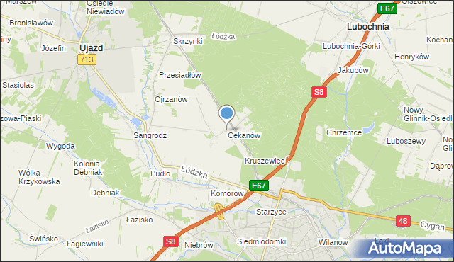 mapa Cekanów, Cekanów gmina Tomaszów Mazowiecki na mapie Targeo